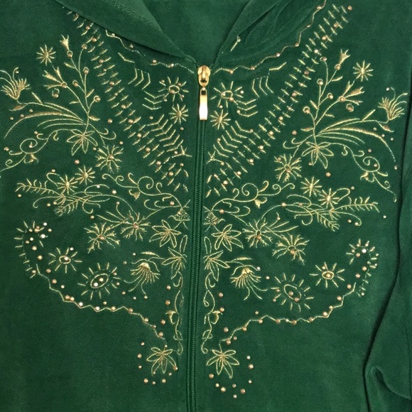 NWOT 2 Piece Set Glitter-scope Green & Gold Metallic Long Sleeve Jogger Set - Picture 2 of 16